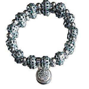 Rustic Cuff Metal Stainless Steel Shambala Beaded Stretch Bracelet